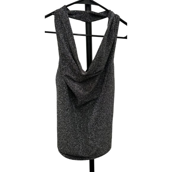 Express NWT Black Glittery Halter Open Back Sleeveless Top Size S - Picture 1 of 9